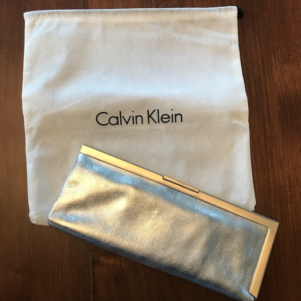 Silver leather Calvin Klein clutch